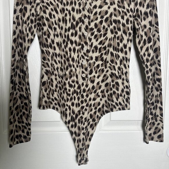 Banana Republic Factory Animal Print Bodysuit Thong Long Sleeve XS Cheetah Fall - Picture 4 of 9